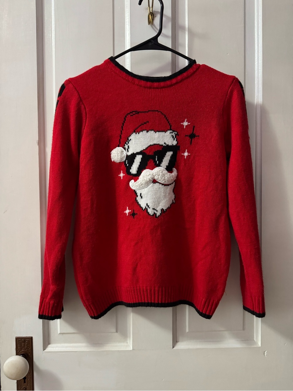 Holiday Time Red Santa with Black Trim Crewneck Sweater